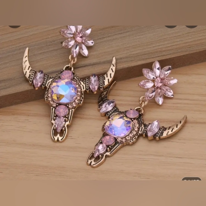 G Individually $10 Or Bundle 5/$20 Pink And Gold Longhorn Skull Earrings